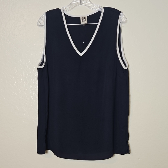Anne Klein Tops - Anne Klein Navy and White V-Neck Tank Top